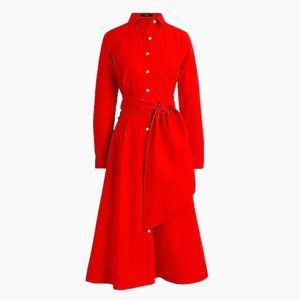 J. CREW Red Shirt dress w/Tie-waist Size 10